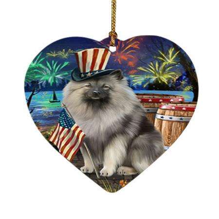 4th of July Independence Day Fireworks Keeshond Dog at the Lake Heart Christmas Ornament HPOR51178