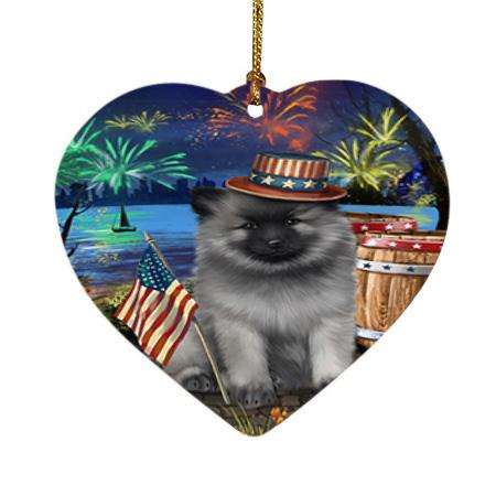 4th of July Independence Day Fireworks Keeshond Dog at the Lake Heart Christmas Ornament HPOR51179