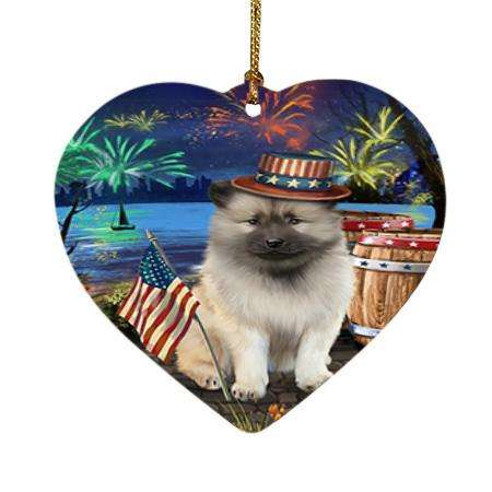 4th of July Independence Day Fireworks Keeshond Dog at the Lake Heart Christmas Ornament HPOR51180