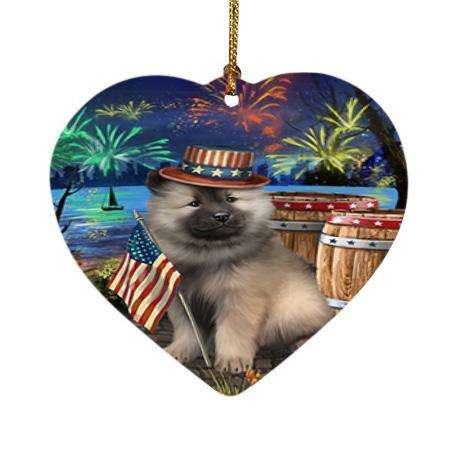 4th of July Independence Day Fireworks Keeshond Dog at the Lake Heart Christmas Ornament HPOR51181