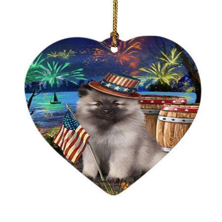 4th of July Independence Day Fireworks Keeshond Dog at the Lake Heart Christmas Ornament HPOR51182