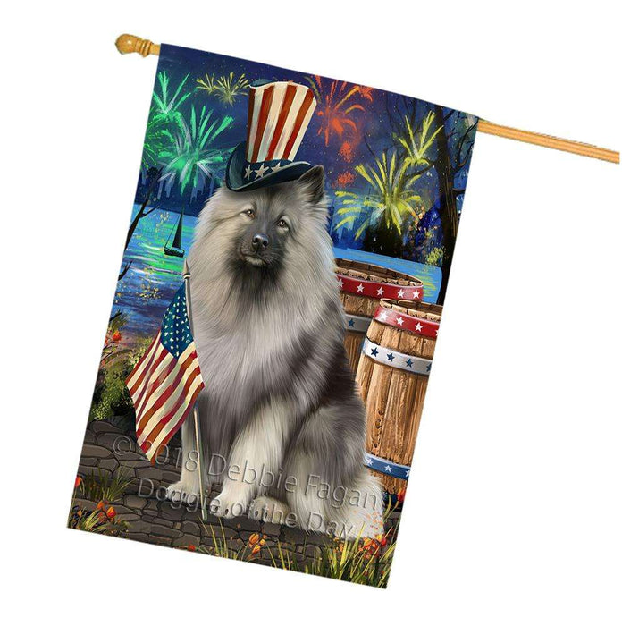 4th of July Independence Day Fireworks Keeshond Dog at the Lake House Flag FLG51236