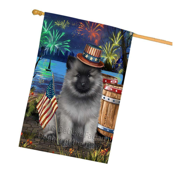 4th of July Independence Day Fireworks Keeshond Dog at the Lake House Flag FLG51237
