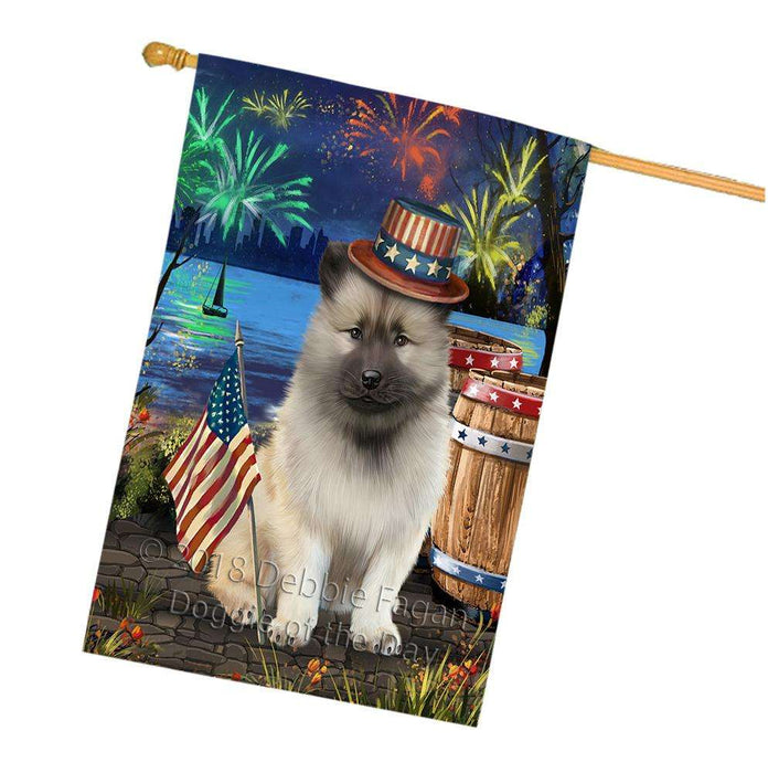 4th of July Independence Day Fireworks Keeshond Dog at the Lake House Flag FLG51238
