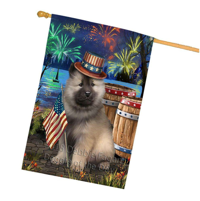 4th of July Independence Day Fireworks Keeshond Dog at the Lake House Flag FLG51239