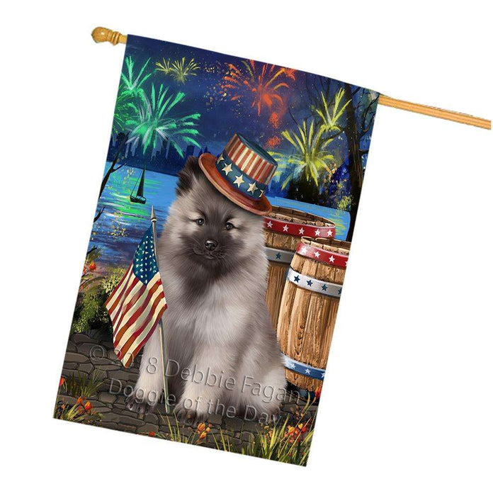 4th of July Independence Day Fireworks Keeshond Dog at the Lake House Flag FLG51240