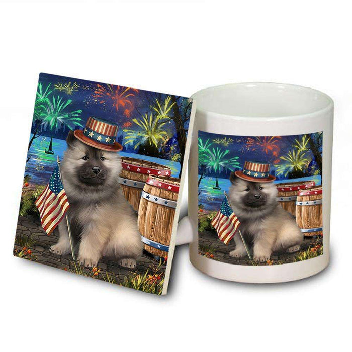 4th of July Independence Day Fireworks Keeshond Dog at the Lake Mug and Coaster Set MUC51173