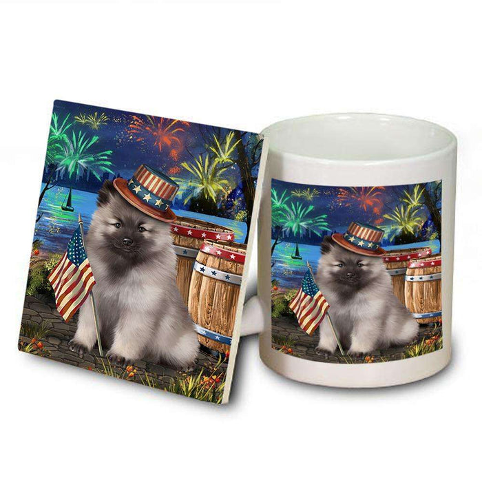 4th of July Independence Day Fireworks Keeshond Dog at the Lake Mug and Coaster Set MUC51174