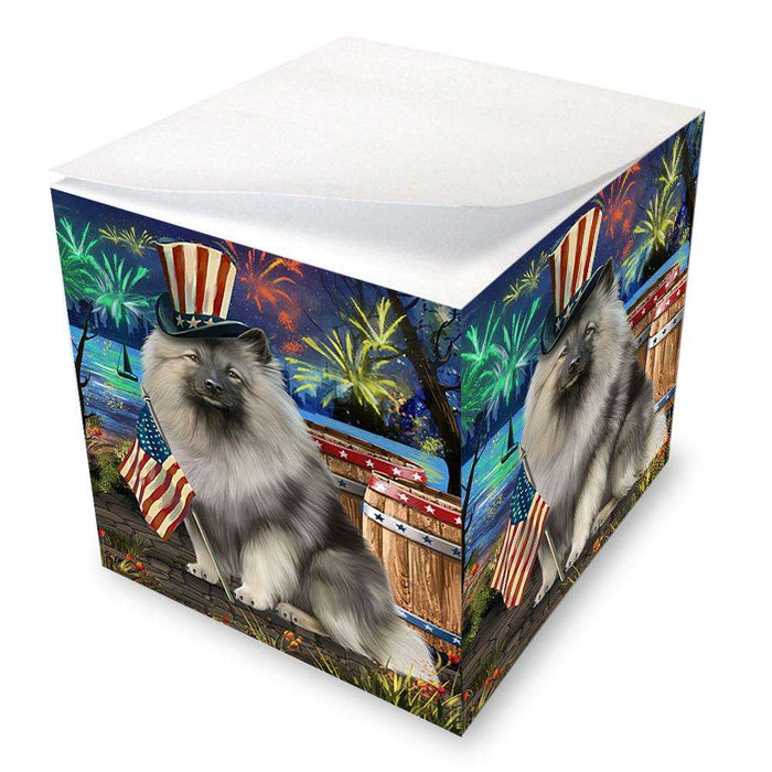 4th of July Independence Day Fireworks Keeshond Dog at the Lake Note Cube NOC51178