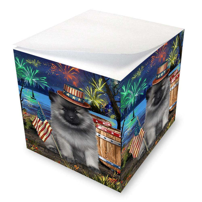 4th of July Independence Day Fireworks Keeshond Dog at the Lake Note Cube NOC51179