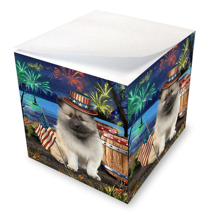4th of July Independence Day Fireworks Keeshond Dog at the Lake Note Cube NOC51180