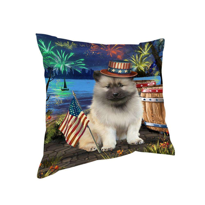4th of July Independence Day Fireworks Keeshond Dog at the Lake Pillow PIL60784