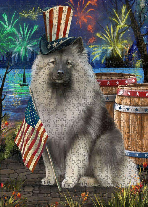 4th of July Independence Day Fireworks Keeshond Dog at the Lake Puzzle with Photo Tin PUZL57396