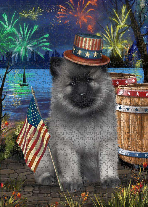 4th of July Independence Day Fireworks Keeshond Dog at the Lake Puzzle with Photo Tin PUZL57399