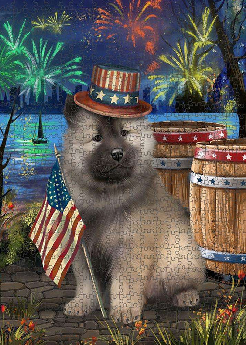 4th of July Independence Day Fireworks Keeshond Dog at the Lake Puzzle with Photo Tin PUZL57405