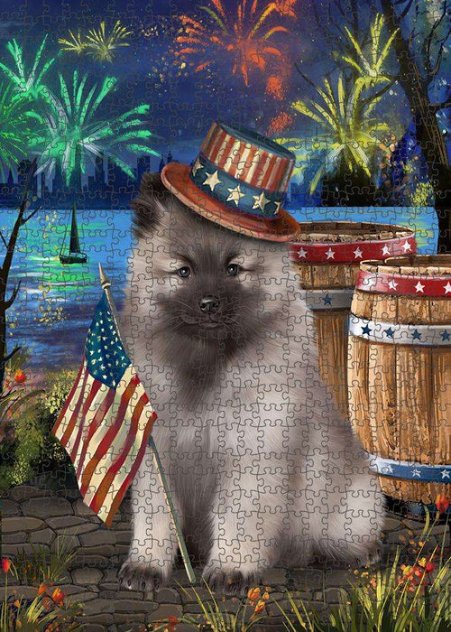 4th of July Independence Day Fireworks Keeshond Dog at the Lake Puzzle with Photo Tin PUZL57408