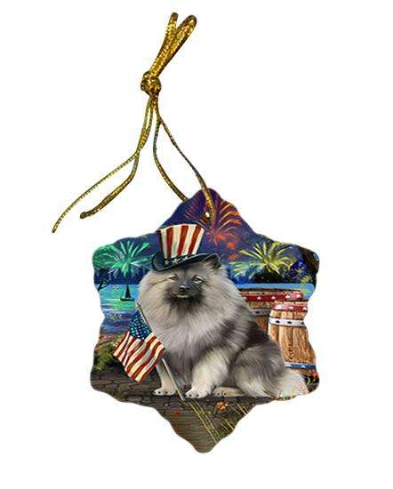4th of July Independence Day Fireworks Keeshond Dog at the Lake Star Porcelain Ornament SPOR51170