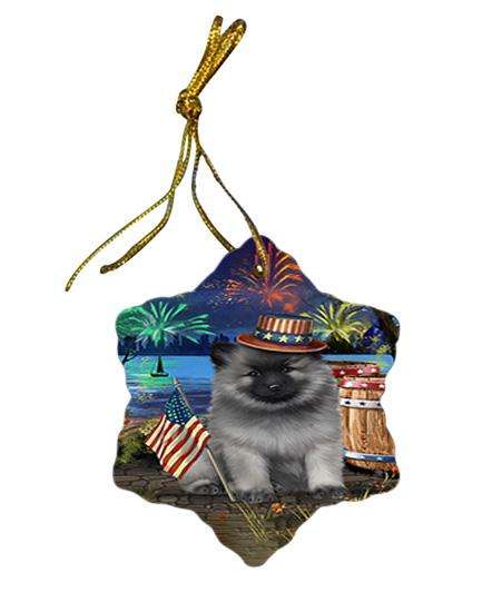 4th of July Independence Day Fireworks Keeshond Dog at the Lake Star Porcelain Ornament SPOR51171