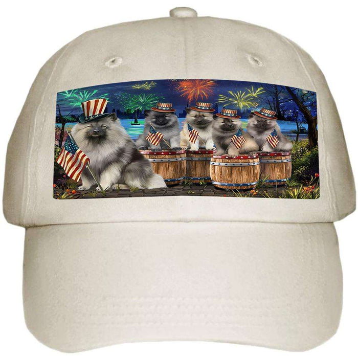 4th of July Independence Day Fireworks Keeshonds at the Lake Ball Hat Cap HAT56853