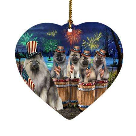 4th of July Independence Day Fireworks Keeshonds at the Lake Heart Christmas Ornament HPOR51040