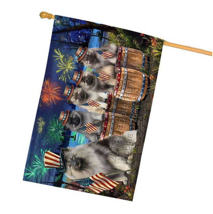 4th of July Independence Day Fireworks Keeshonds at the Lake House Flag FLG51098