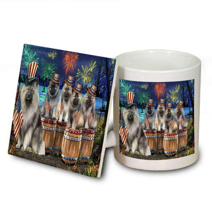 4th of July Independence Day Fireworks Keeshonds at the Lake Mug and Coaster Set MUC51032