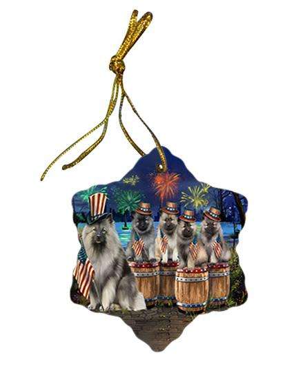 4th of July Independence Day Fireworks Keeshonds at the Lake Star Porcelain Ornament SPOR51032