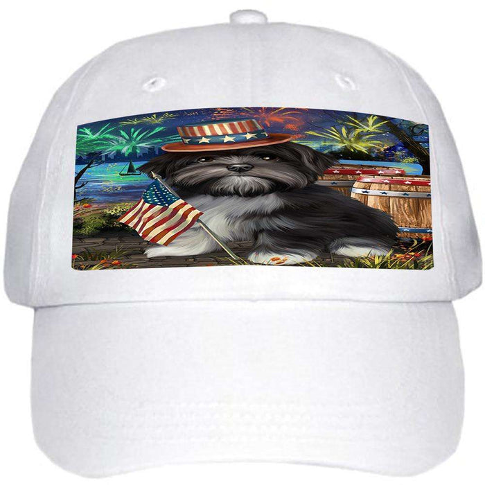 4th of July Independence Day Fireworks Lhasa Apso Dog at the Lake Ball Hat Cap HAT56664