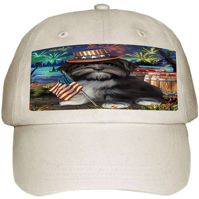 4th of July Independence Day Fireworks Lhasa Apso Dog at the Lake Ball Hat Cap HAT56664