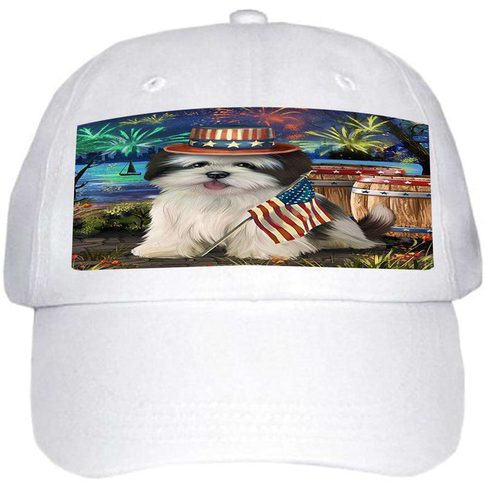 4th of July Independence Day Fireworks Lhasa Apso Dog at the Lake Ball Hat Cap HAT56670