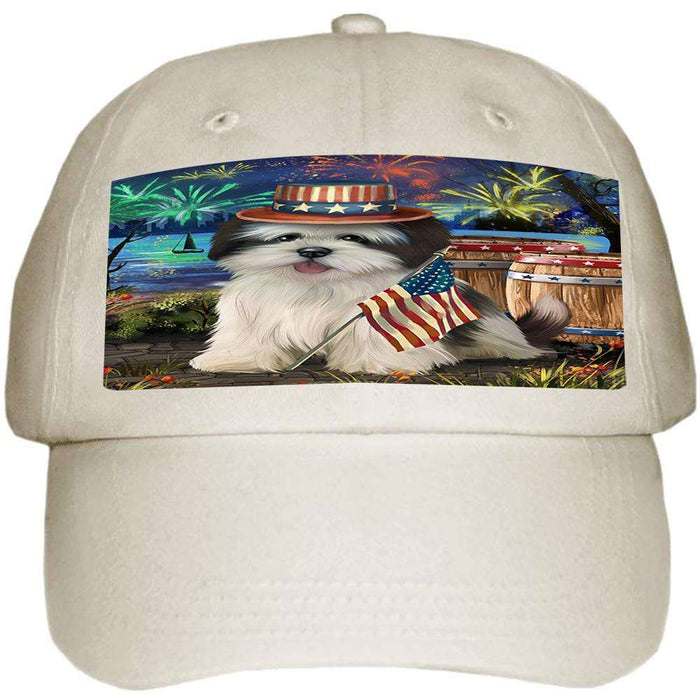 4th of July Independence Day Fireworks Lhasa Apso Dog at the Lake Ball Hat Cap HAT56670