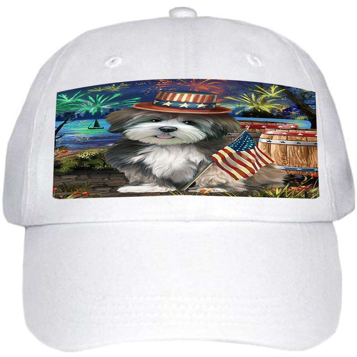 4th of July Independence Day Fireworks Lhasa Apso Dog at the Lake Ball Hat Cap HAT56673