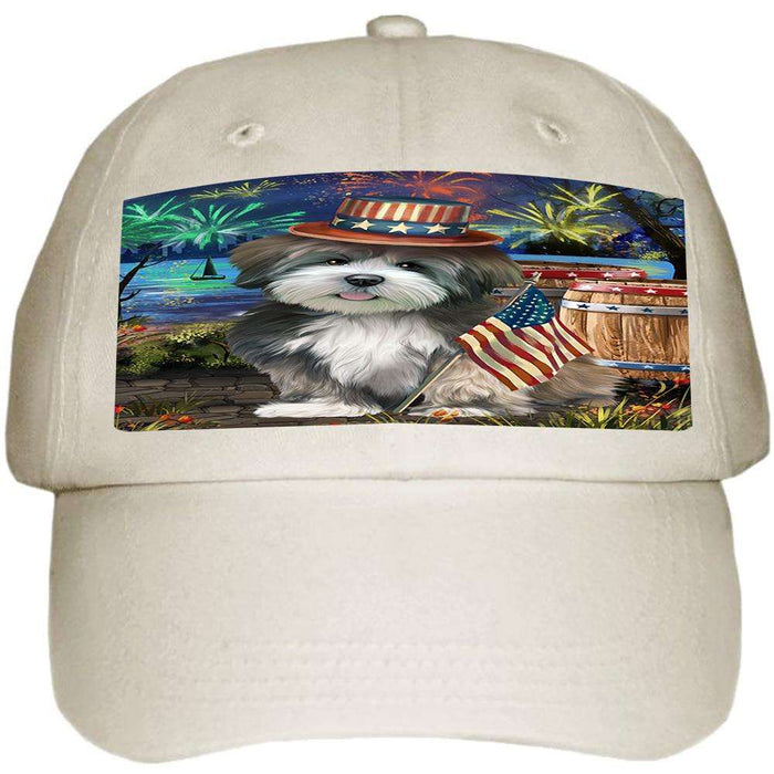 4th of July Independence Day Fireworks Lhasa Apso Dog at the Lake Ball Hat Cap HAT56673