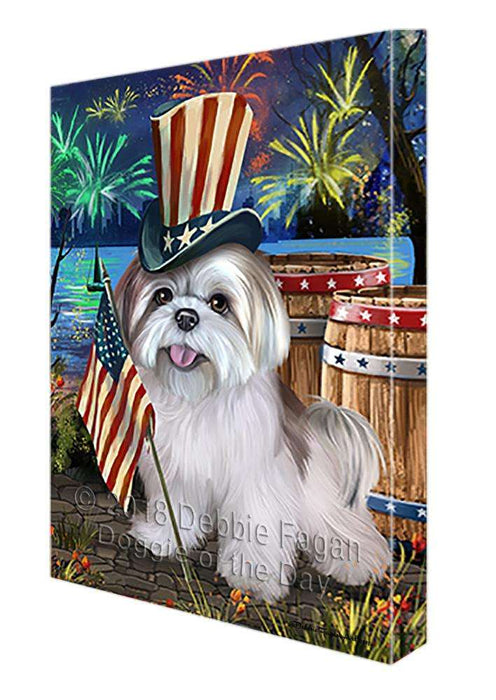 4th of July Independence Day Fireworks Lhasa Apso Dog at the Lake Canvas Print Wall Art Décor CVS75419