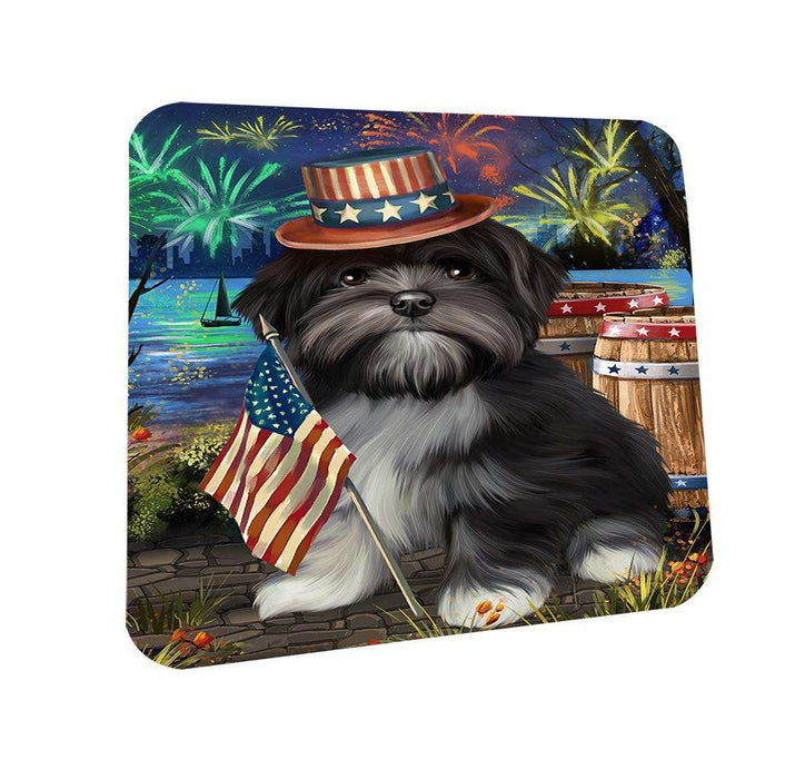 4th of July Independence Day Fireworks Lhasa Apso Dog at the Lake Coasters Set of 4 CST50936