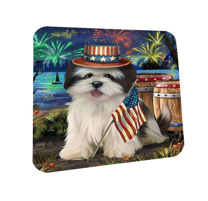 4th of July Independence Day Fireworks Lhasa Apso Dog at the Lake Coasters Set of 4 CST50938