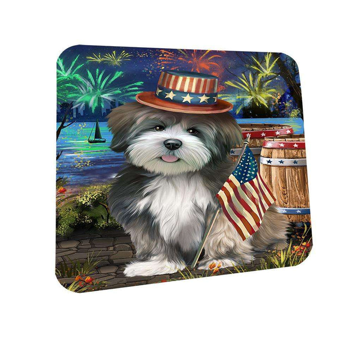 4th of July Independence Day Fireworks Lhasa Apso Dog at the Lake Coasters Set of 4 CST50939