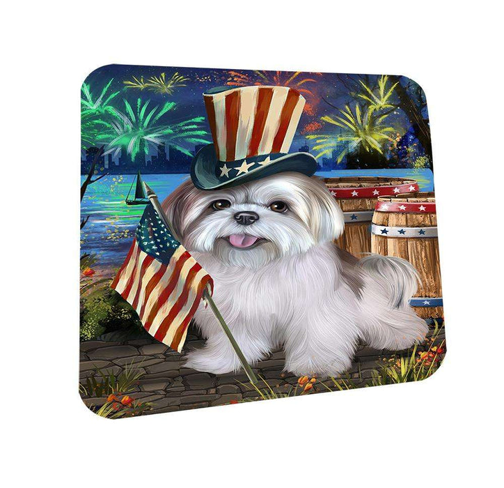 4th of July Independence Day Fireworks Lhasa Apso Dog at the Lake Coasters Set of 4 CST50940