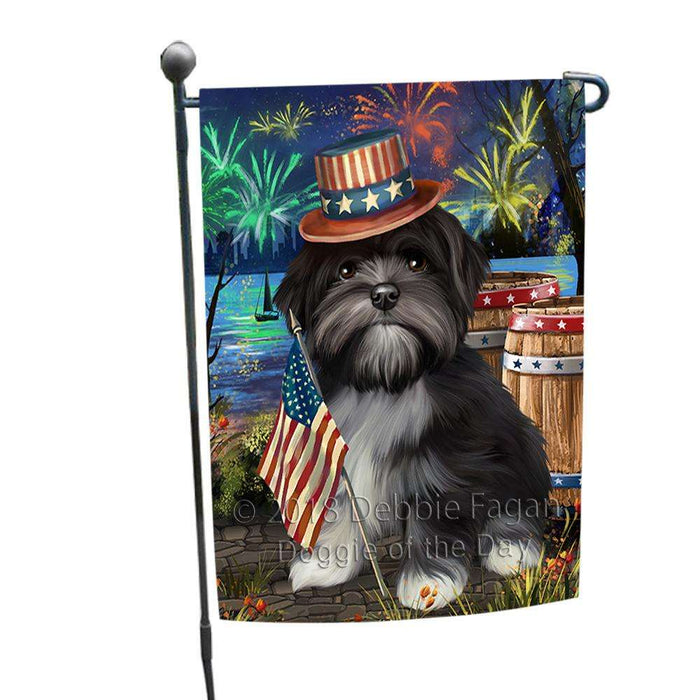 4th of July Independence Day Fireworks  Lhasa Apso Dog at the Lake Garden Flag GFLG50899