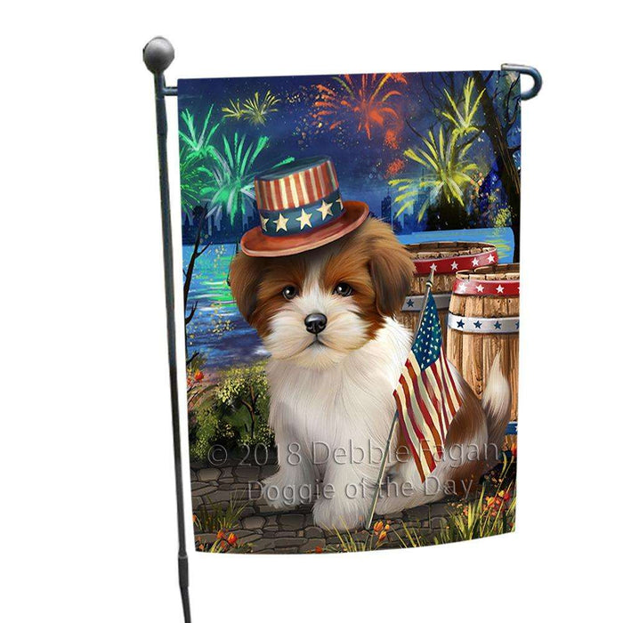 4th of July Independence Day Fireworks  Lhasa Apso Dog at the Lake Garden Flag GFLG50900