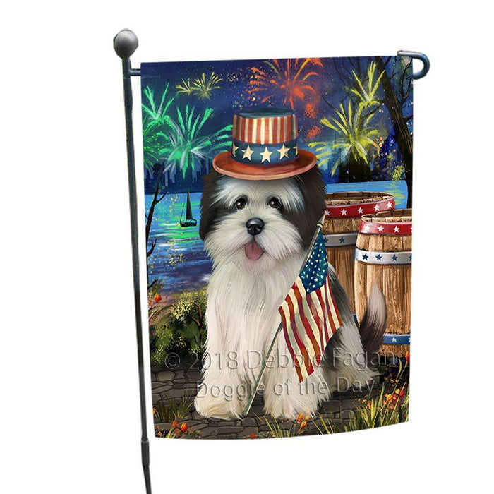 4th of July Independence Day Fireworks  Lhasa Apso Dog at the Lake Garden Flag GFLG50901