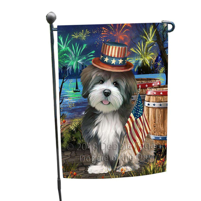 4th of July Independence Day Fireworks  Lhasa Apso Dog at the Lake Garden Flag GFLG50902