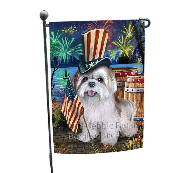 4th of July Independence Day Fireworks  Lhasa Apso Dog at the Lake Garden Flag GFLG50903