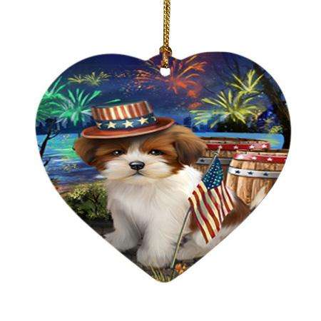 4th of July Independence Day Fireworks Lhasa Apso Dog at the Lake Heart Christmas Ornament HPOR50978