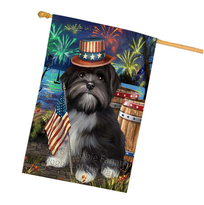 4th of July Independence Day Fireworks  Lhasa Apso Dog at the Lake House Flag FLG51035