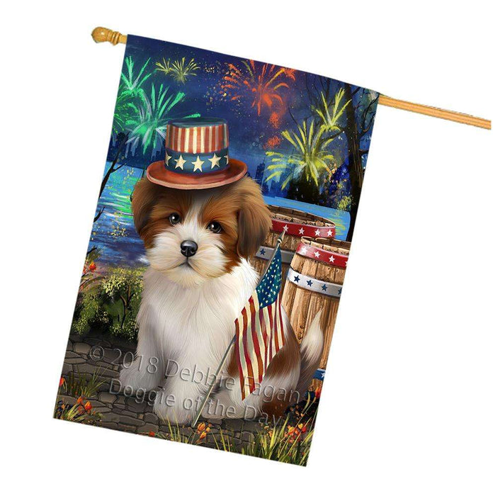 4th of July Independence Day Fireworks  Lhasa Apso Dog at the Lake House Flag FLG51036