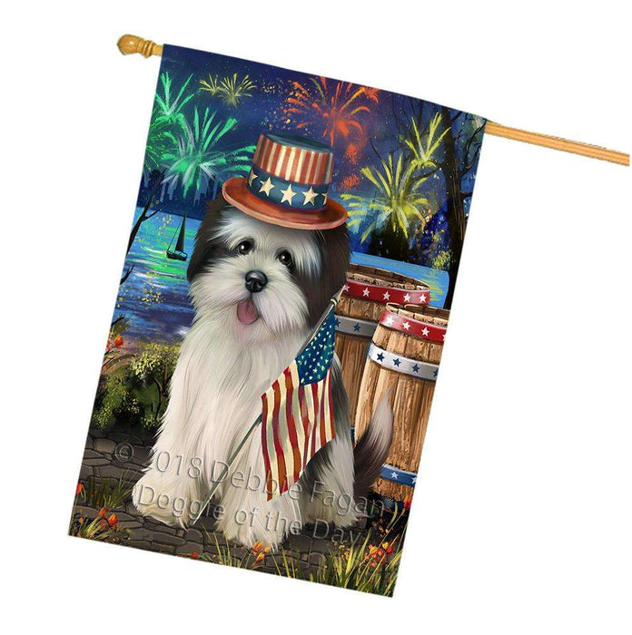 4th of July Independence Day Fireworks  Lhasa Apso Dog at the Lake House Flag FLG51037
