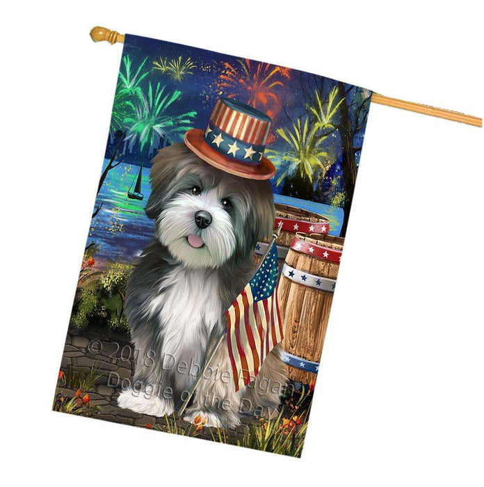 4th of July Independence Day Fireworks  Lhasa Apso Dog at the Lake House Flag FLG51038