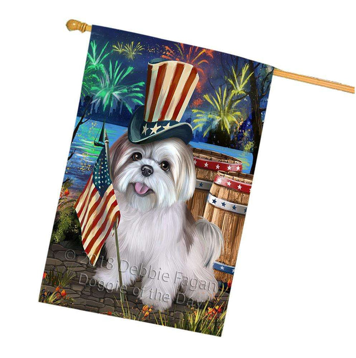 4th of July Independence Day Fireworks  Lhasa Apso Dog at the Lake House Flag FLG51039