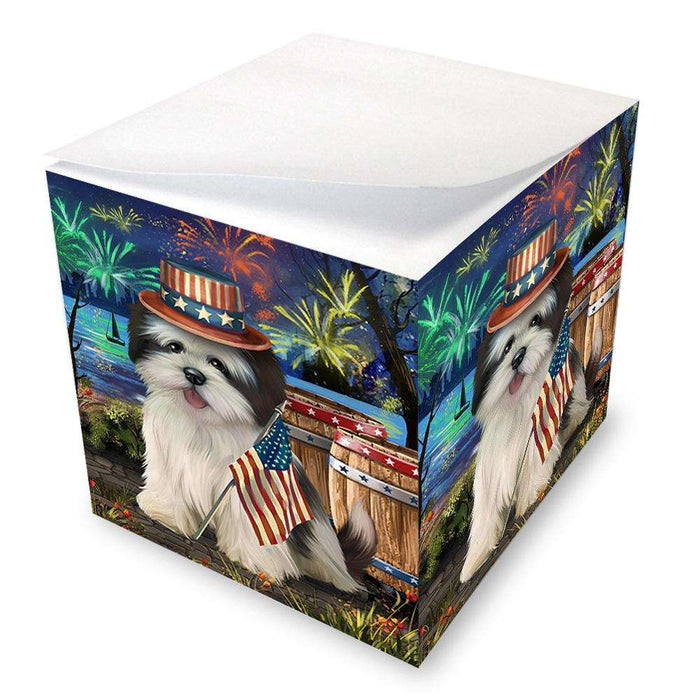 4th of July Independence Day Fireworks Lhasa Apso Dog at the Lake Note Cube NOC50979